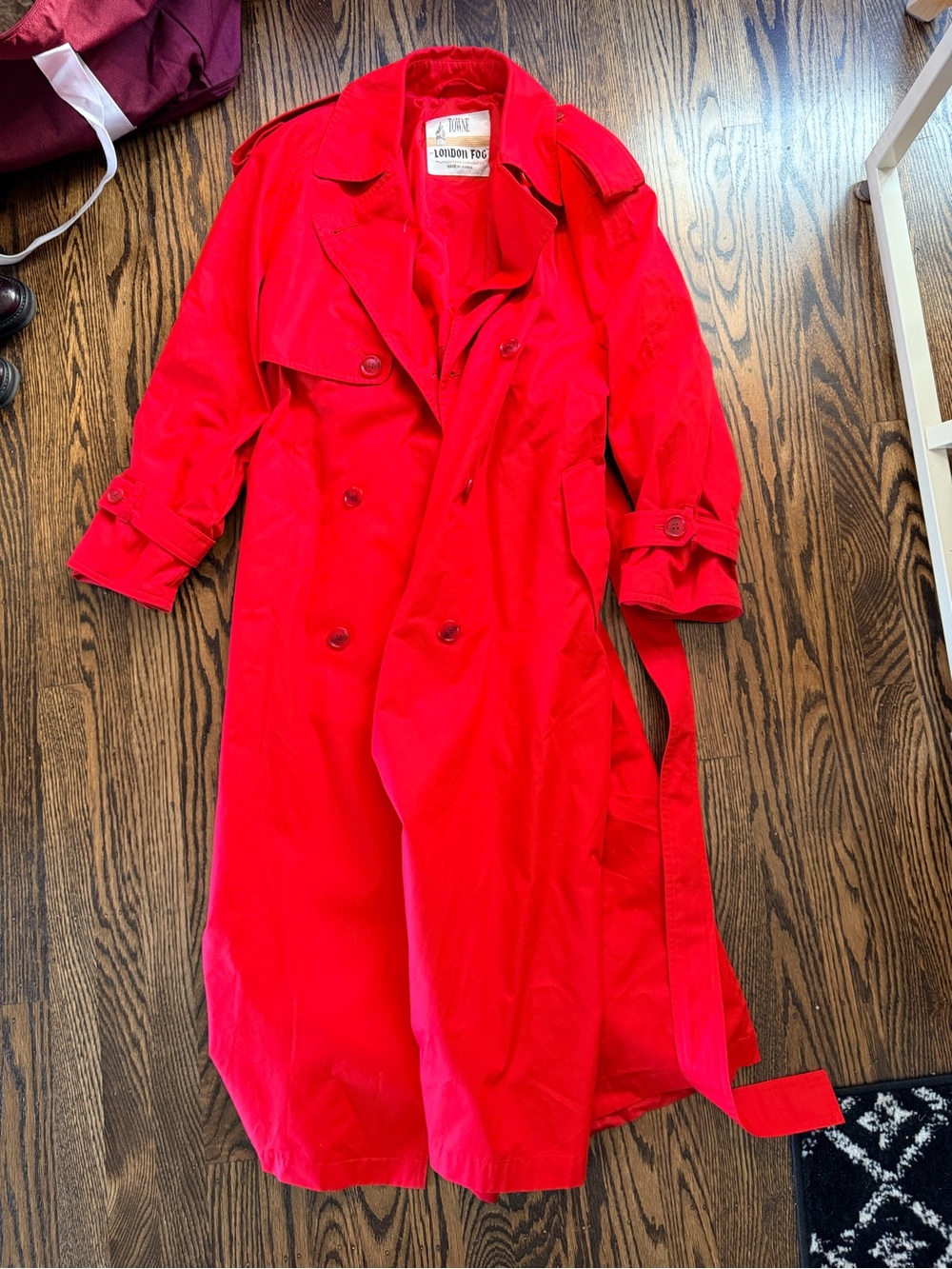London Fog Towne Vibrant Red Trench Coat Jacket 8